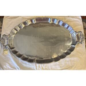 VTG OVAL Sheridan Handcrafted Aluminum Serving Tray With Handles 23" X 16”